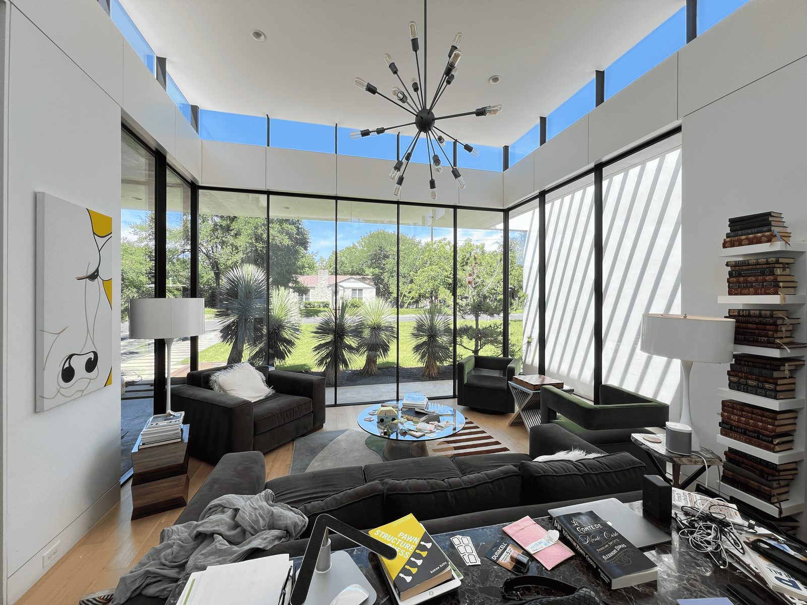 Interior view of an Austin home with floor-to-ceiling windows cleaned by Casa Care